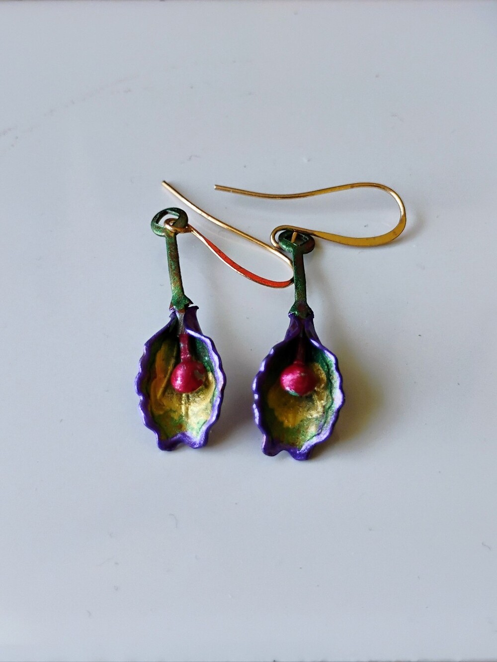 Artisan Hand-painted Brass Floral Drop Earrings